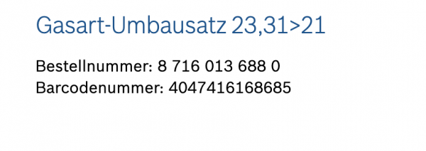 Junkers Bosch Gasart-Umbausatz 23,31>21 auf Ergsas LL (L) - 87160136880