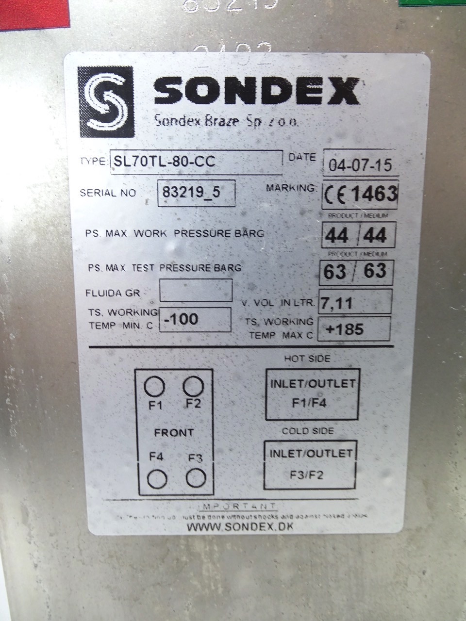 Sondex Plattenwärmetauscher SL140-70TL-PN25-EE 2”-2 1/2” mit