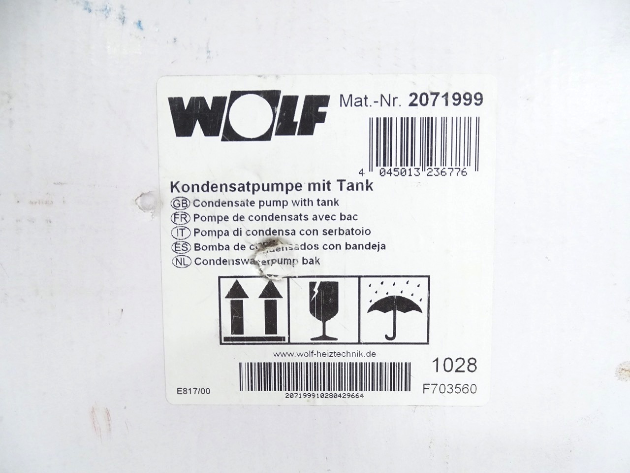 Wolf Kondensatpumpe steckerfertig für CGL · 6800122 · Zubehör