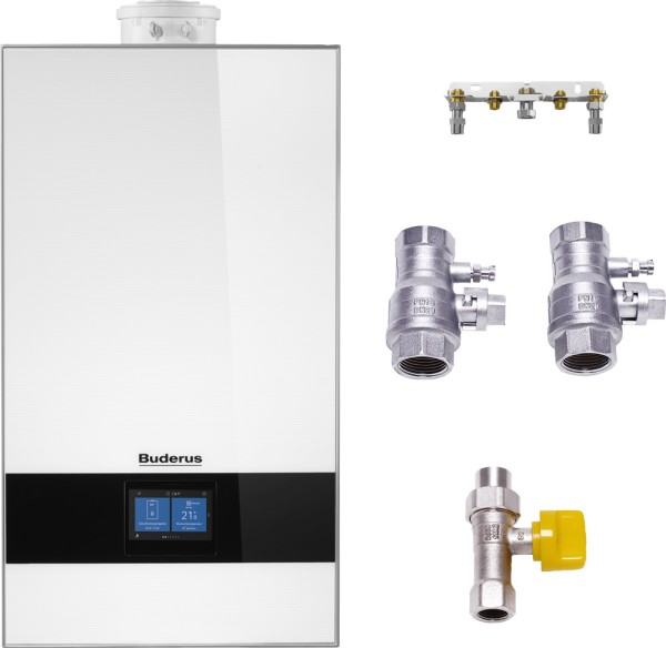 Buderus Logaplus-Paket M GB182i.2-20 W H Gas-Brennwert-Heiz-Therme 20kW 3-Wege-Ventil, weiß