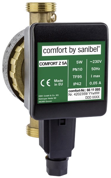 comfort Zirkulationspumpe Z5A, 1/2" BL: 138mm, inkl. Kugelabsperr-/Rück.vent