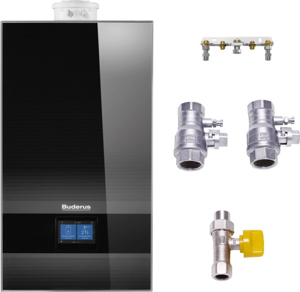 Buderus Logaplus-Paket M GB182i.2-20 H Gas-Brennwert-Heiz-Therme 20kW 3-Wege-Ventil, schwarz